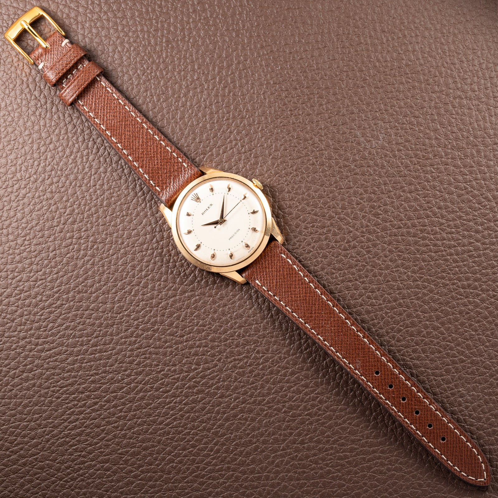 Rolex Precision 18K Rosé Gold with Faceted Diamond Index Dial Ref. 9205 Circa 1956