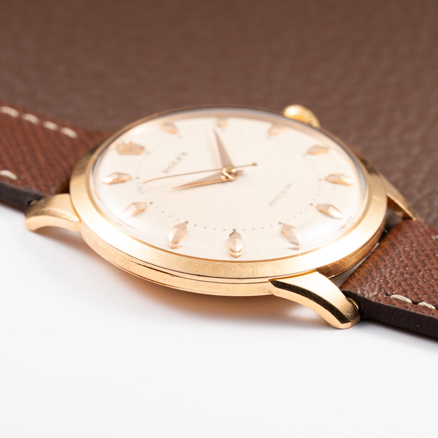 Rolex Precision 18K Rosé Gold with Faceted Diamond Index Dial Ref. 9205 Circa 1956