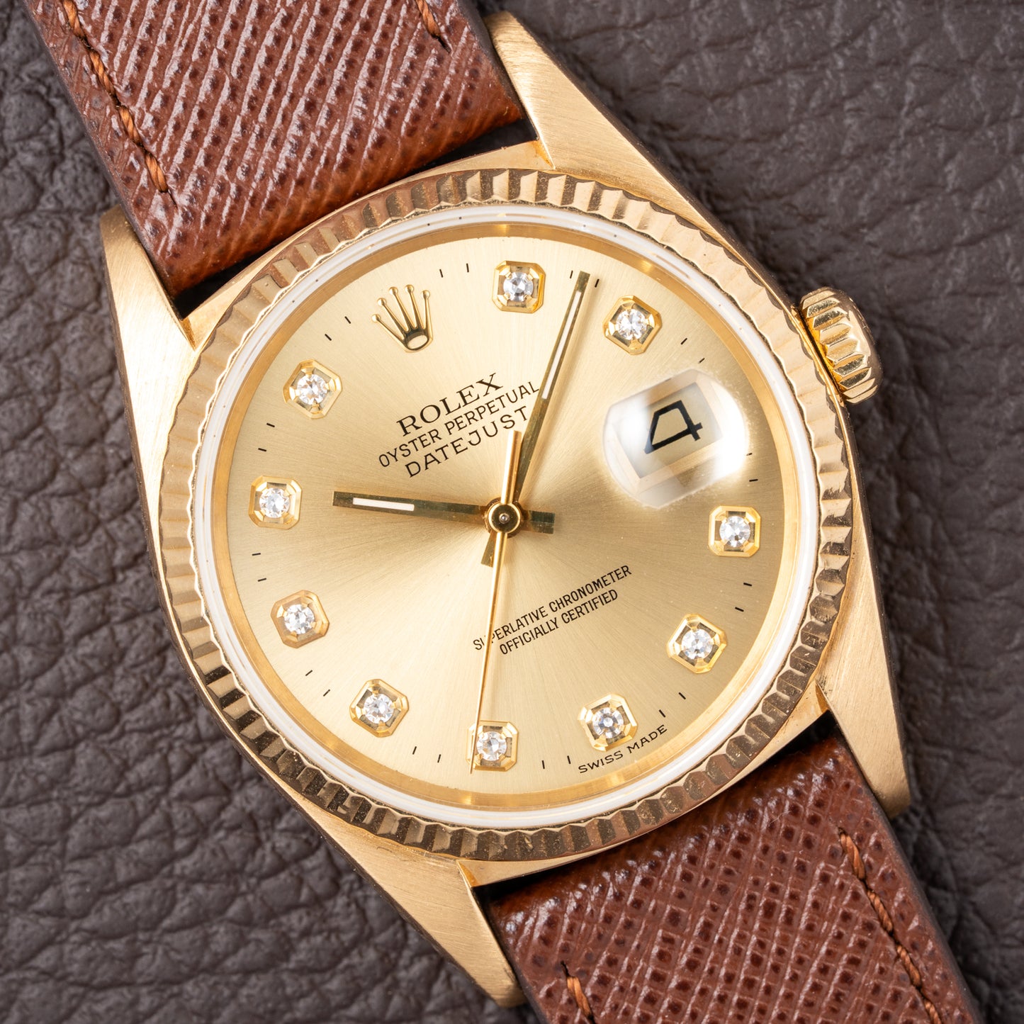 Rolex Datejust 36 Diamond Dial 18K Yellow Gold Ref 16018 from 1987