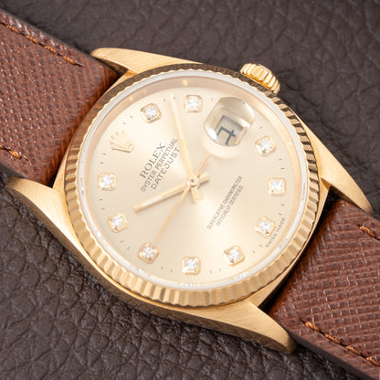 Rolex Datejust 36 Diamond Dial 18K Yellow Gold Ref 16018 from 1987