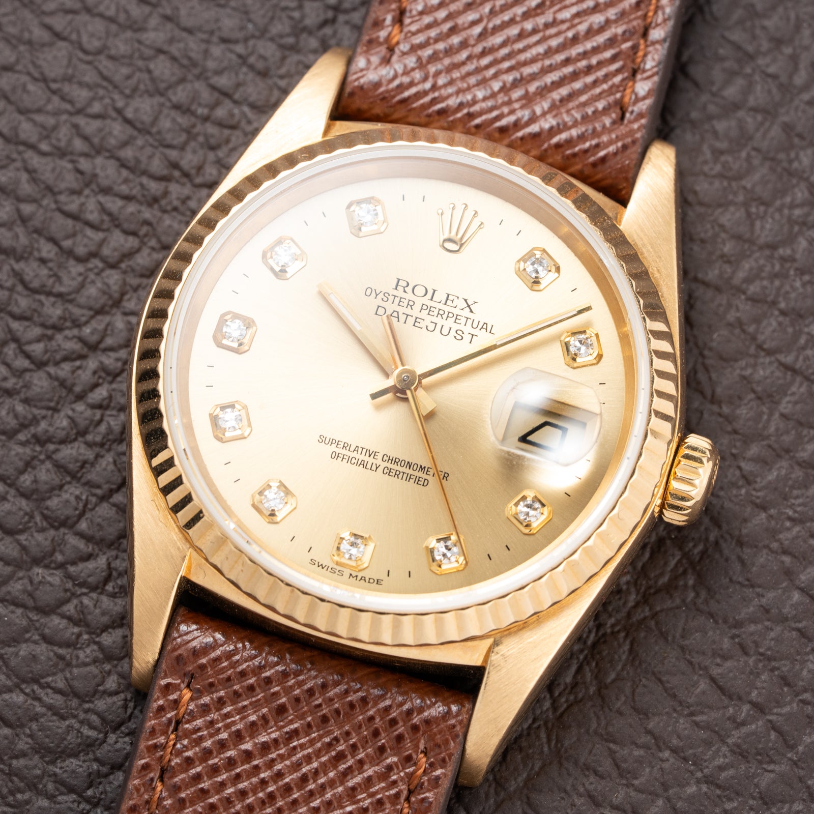 Rolex Datejust 36 Diamond Dial 18K Yellow Gold Ref 16018 from 1987