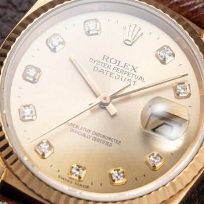 Rolex Datejust 36 Diamond Dial 18K Yellow Gold Ref 16018 from 1987