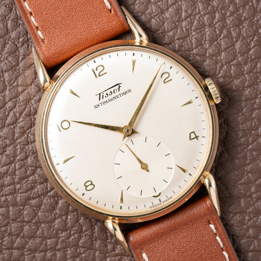 Tissot Antimagnetique Gold 14k Oversized with Tear Drop Lugs from the 1940s