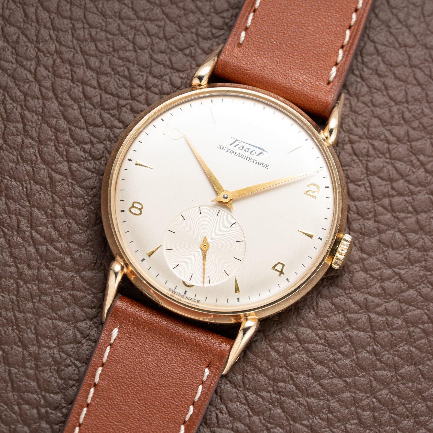 Tissot Antimagnetique Gold 14k Oversized with Tear Drop Lugs from the 1940s