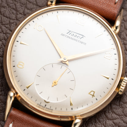 Tissot Antimagnetique Gold 14k Oversized with Tear Drop Lugs from the 1940s
