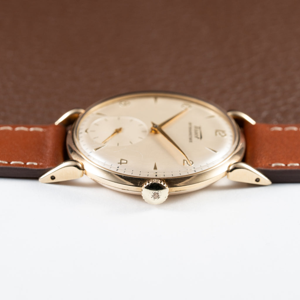 Tissot Antimagnetique Gold 14k Oversized with Tear Drop Lugs from the 1940s