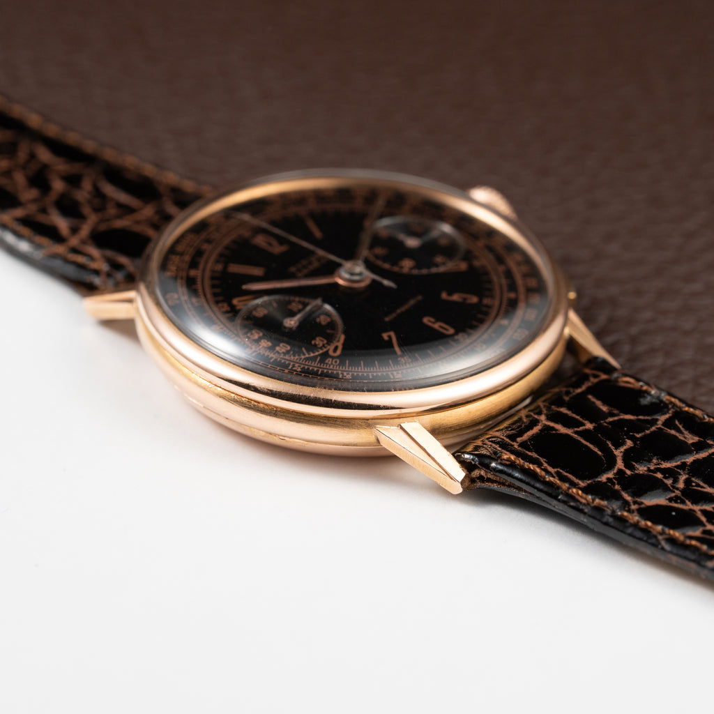 Titus Black Gilt Dial Jumbo Chronograph 18K Rosé Gold from the 1940s/50s