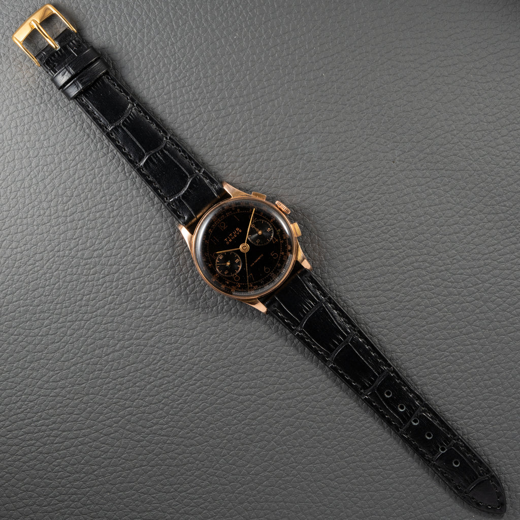 Titus Genève Non Magnetic Black Gilt Dial Rosé Gold 18K Oversized 1940s
