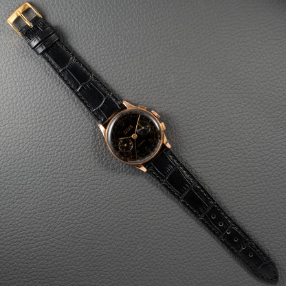 Titus Genève Non Magnetic Black Gilt Dial Rosé Gold 18K Oversized 1940s