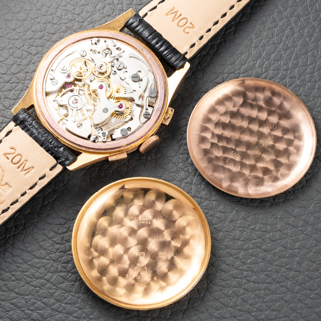 Titus Genève Non Magnetic Black Gilt Dial Rosé Gold 18K Oversized 1940s