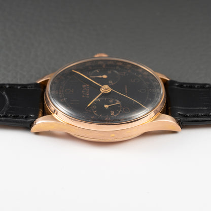 Titus Genève Non Magnetic Black Gilt Dial Rosé Gold 18K Oversized 1940s