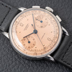 Universal Genève Compax Pink Salmon Dial Steel Fancy Lugs Calibre 285 Ref 22458 from 1940s