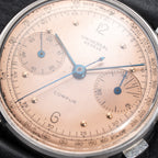 Universal Genève Compax Pink Salmon Dial Steel Fancy Lugs Calibre 285 Ref 22458 from 1940s