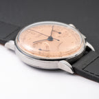 Universal Genève Compax Pink Salmon Dial Steel Fancy Lugs Calibre 285 Ref 22458 from 1940s