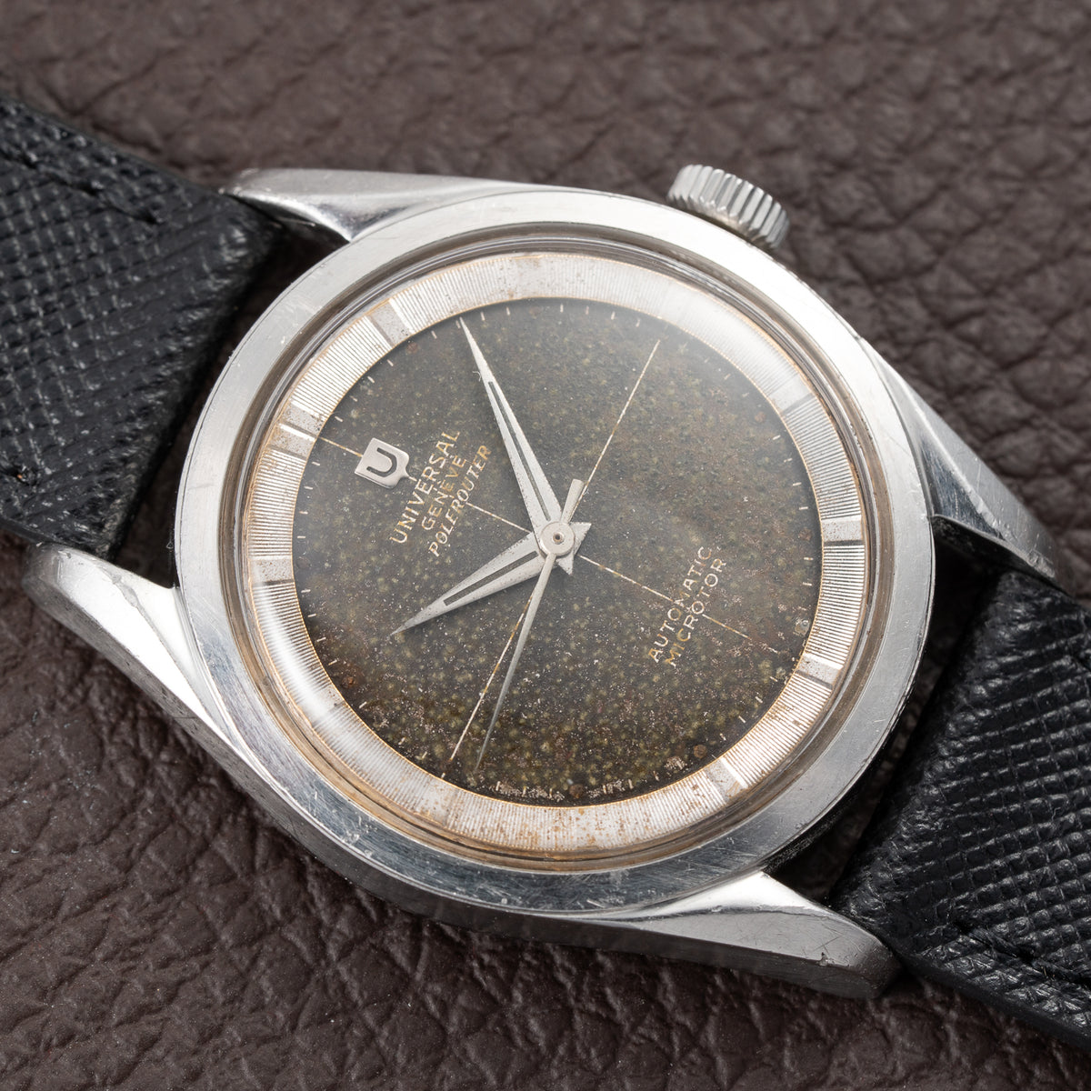 Universal Genève Polerouter Micro-Rotor Tropical Black Crosshair Dial Ref. 204610 From 1960s