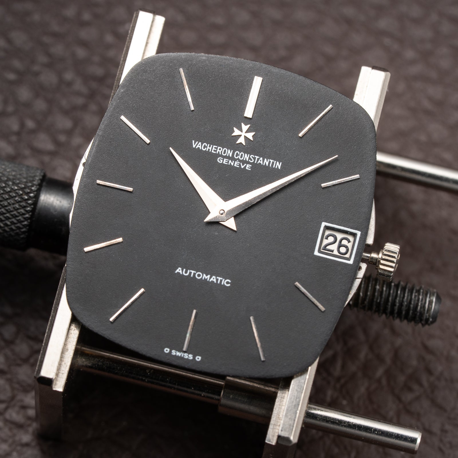 Vacheron Constantin Automatic Matt Black Sigma Dial Ultra-Thin  TV Case 18K White Gold Ref. 2196 from 1970s