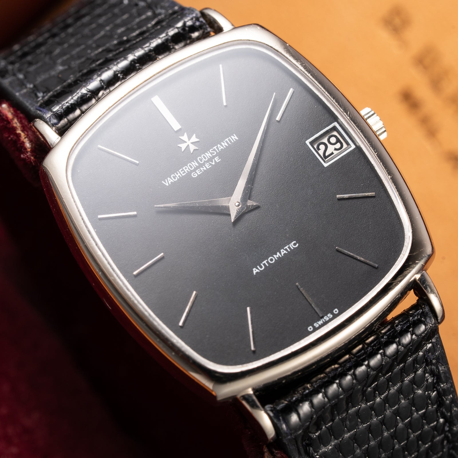 Vacheron Constantin Automatic Matt Black Sigma Dial Ultra-Thin  TV Case 18K White Gold Ref. 2196 from 1970s