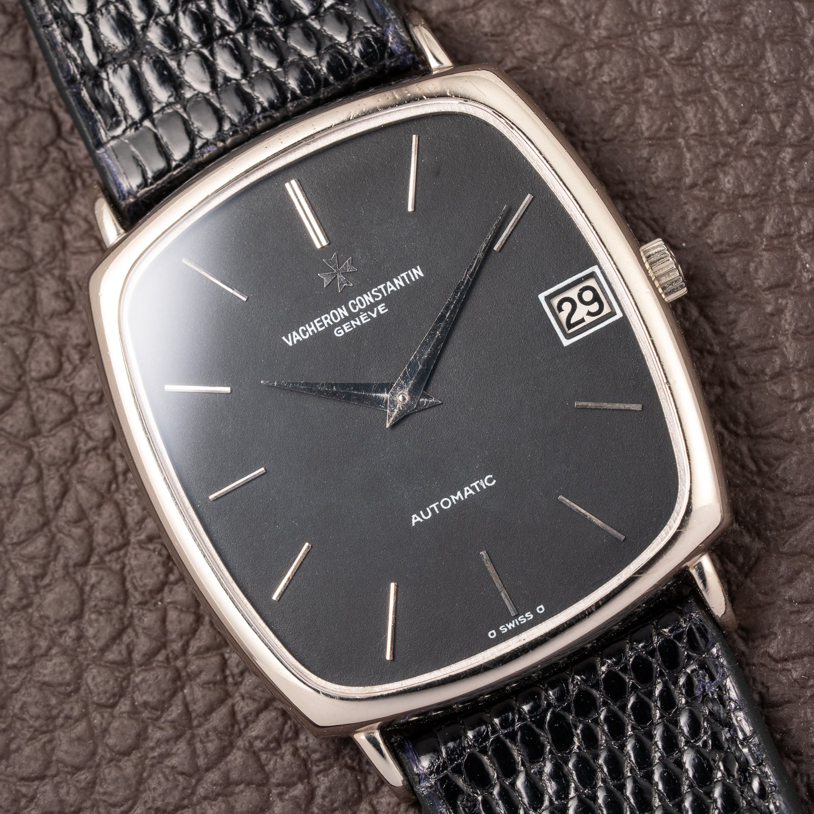 Vacheron Constantin Automatic Matt Black Sigma Dial Ultra-Thin  TV Case 18K White Gold Ref. 2196 from 1970s