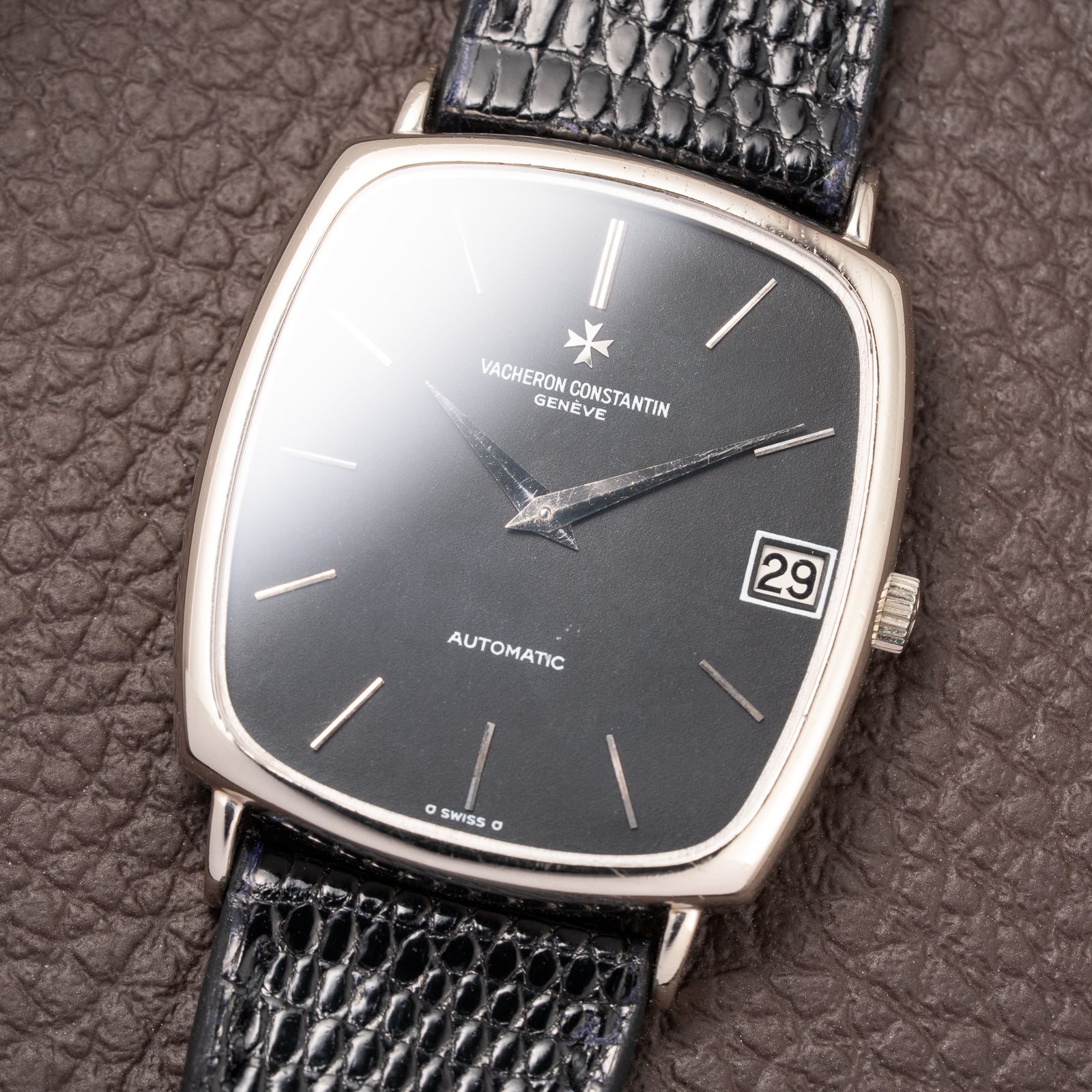 Vacheron Constantin Automatic Matt Black Sigma Dial Ultra-Thin  TV Case 18K White Gold Ref. 2196 from 1970s