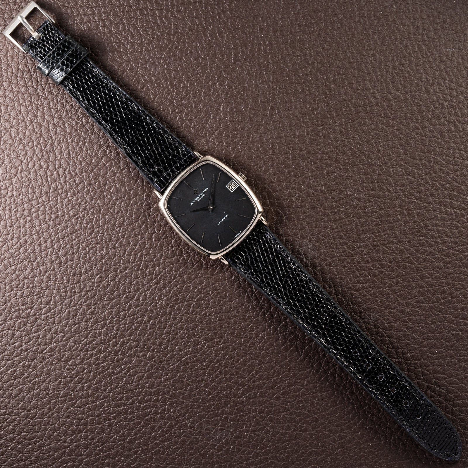 Vacheron Constantin Automatic Matt Black Sigma Dial Ultra-Thin  TV Case 18K White Gold Ref. 2196 from 1970s