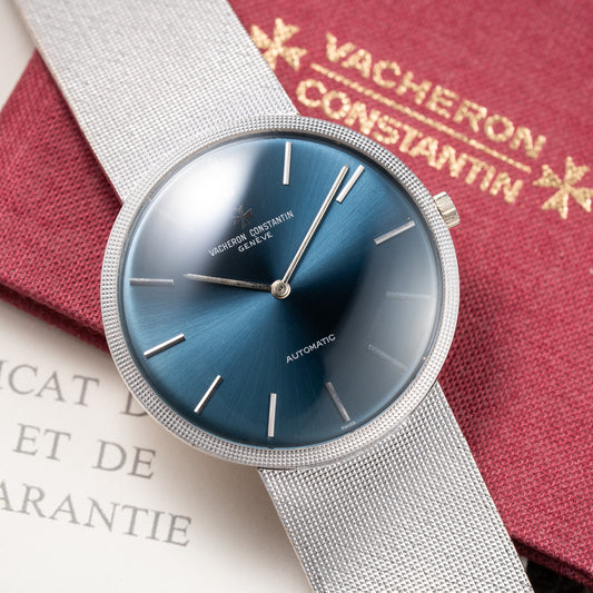 Vacheron Constantin Automatic Blue Ultra-Thin 18K White Gold Clous de Paris Hobnail with Papers Ref. 7416 from 1973