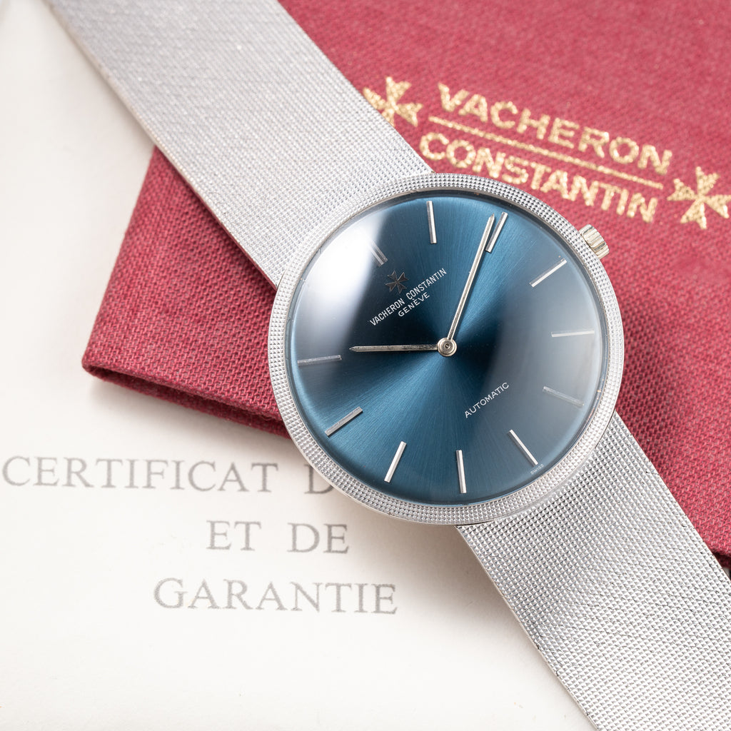 Vacheron Constantin Automatic Blue Ultra-Thin 18K White Gold Clous de Paris Hobnail with Papers Ref. 7416 from 1973