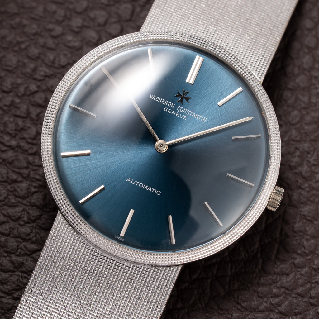 Vacheron Constantin Automatic Blue Ultra-Thin 18K White Gold Clous de Paris Hobnail with Papers Ref. 7416 from 1973