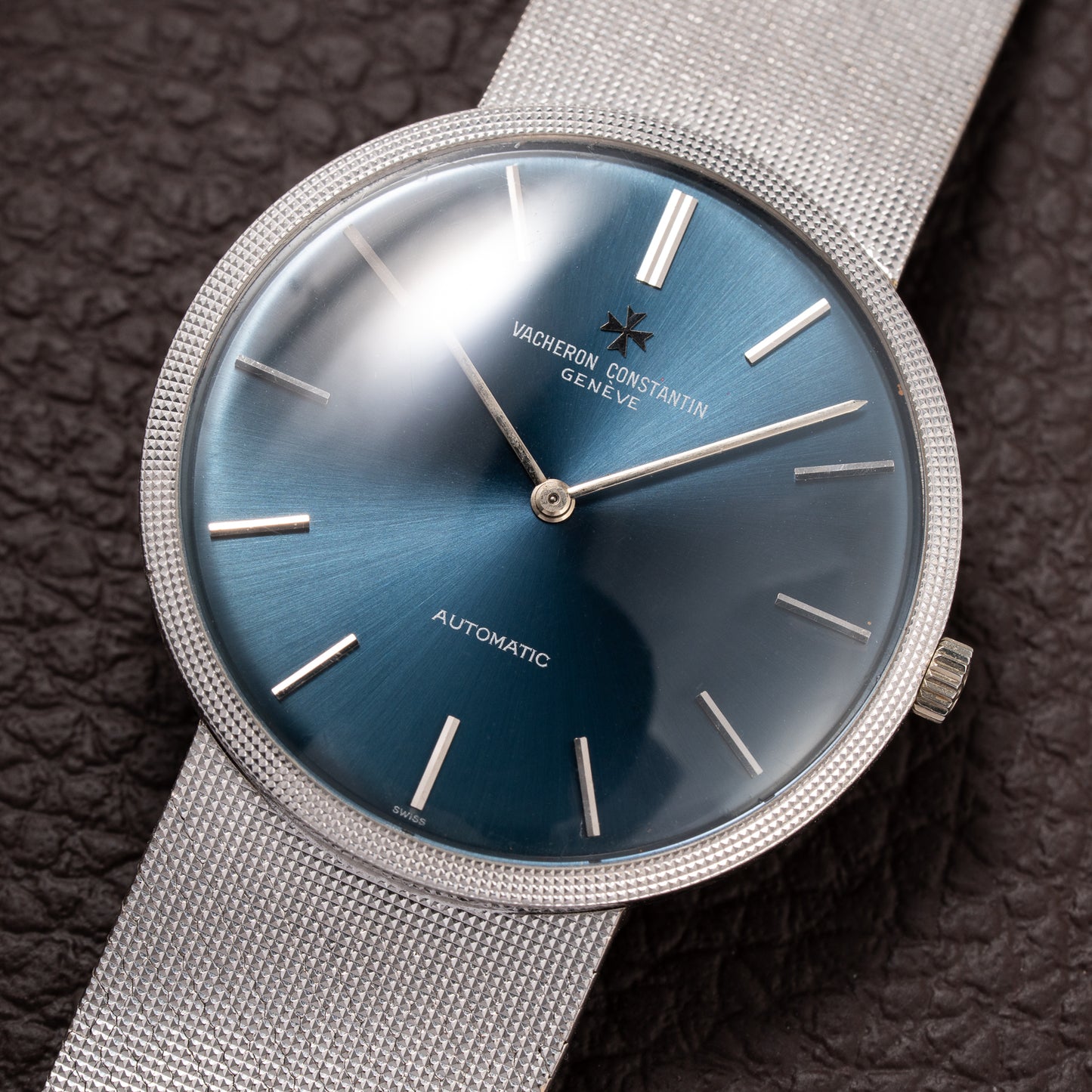 Vacheron Constantin Automatic Blue Ultra-Thin 18K White Gold Clous de Paris Hobnail with Papers Ref. 7416 from 1973