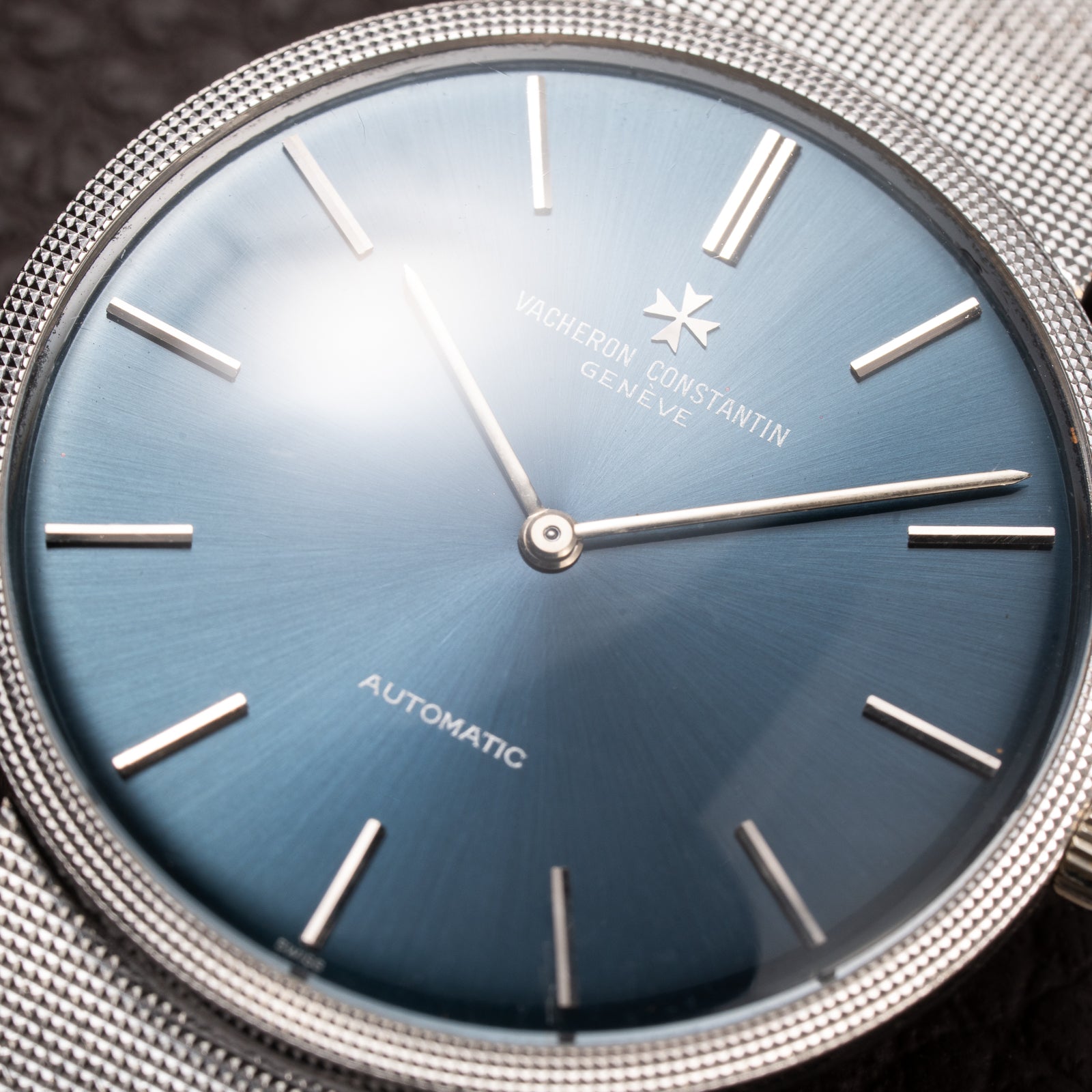 Vacheron Constantin Automatic Blue Ultra-Thin 18K White Gold Clous de Paris Hobnail with Papers Ref. 7416 from 1973