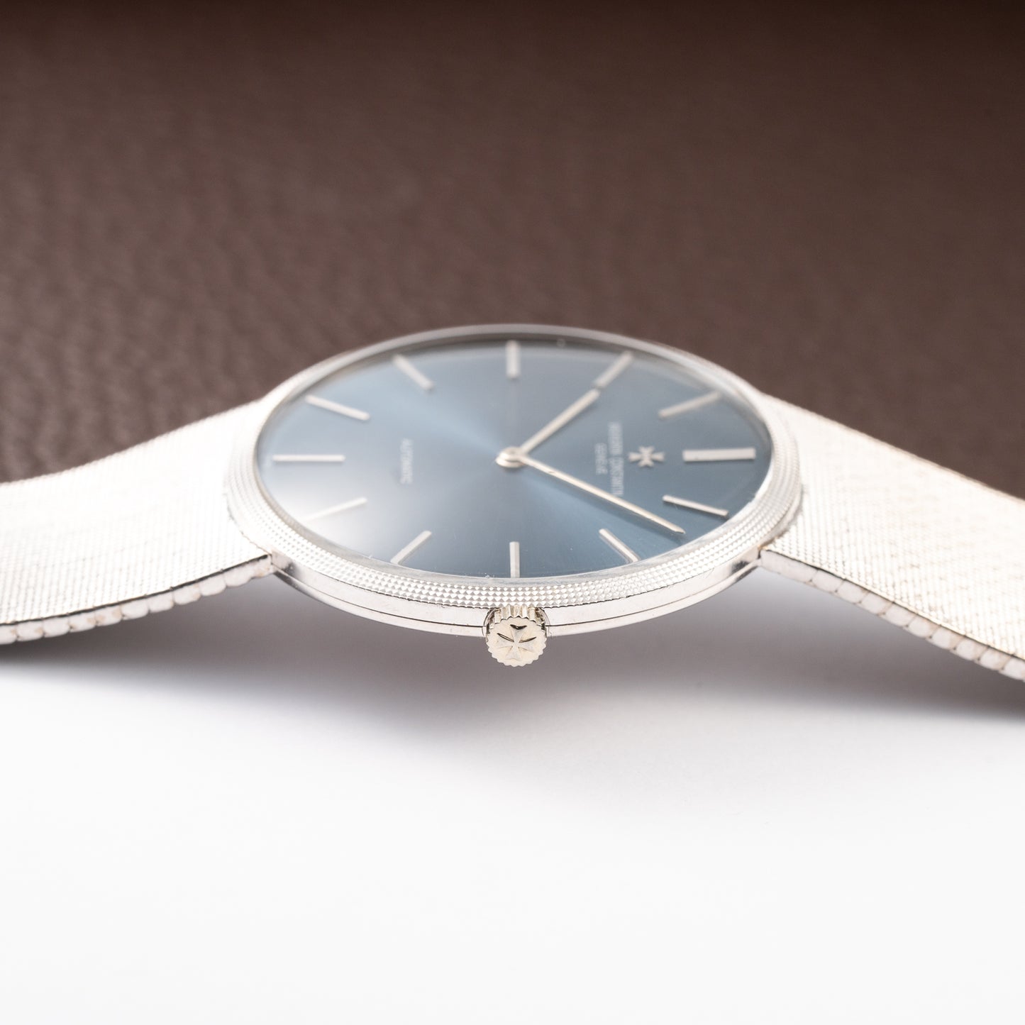 Vacheron Constantin Automatic Blue Ultra-Thin 18K White Gold Clous de Paris Hobnail with Papers Ref. 7416 from 1973