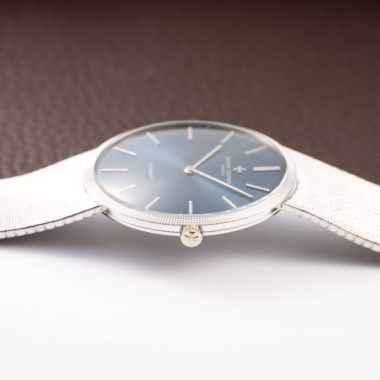 Vacheron Constantin Automatic Blue Ultra-Thin 18K White Gold Clous de Paris Hobnail with Papers Ref. 7416 from 1973